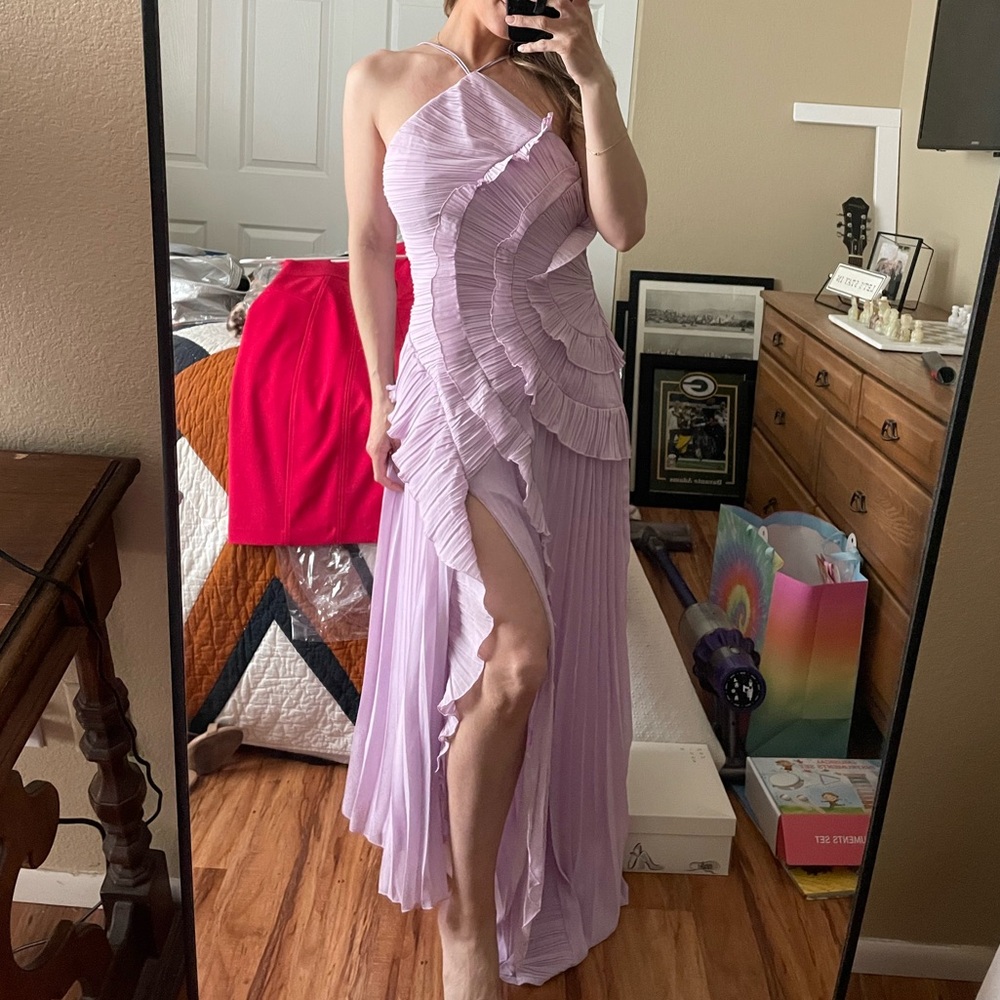 Lavender Ruffled Halter Evening Dress